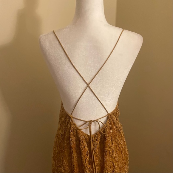 Free People Mustard Lace Line Halter Mini Dress - Picture 10 of 11